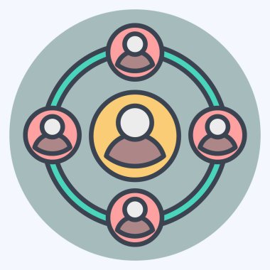 İkon Sosyal. Sosyal Ağ sembolüyle ilgili. renk arkadaşı stili. Basit tasarım çizimi