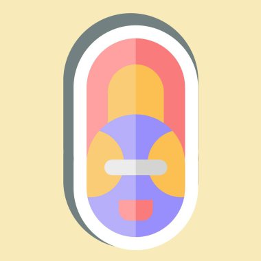 Etiketli Afrika Maskesi. Güney Afrika sembolüyle ilgili. Basit tasarım çizimi