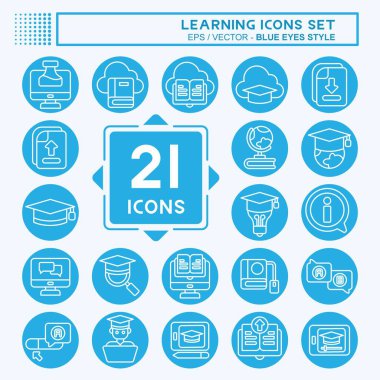 Simge Ayarlı Öğrenme. Eğitim sembolüyle ilgili. Mavi gözlü. Basit tasarım çizimi