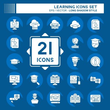 Simge Ayarlı Öğrenme. Eğitim sembolüyle ilgili. Uzun gölge tarzı. Basit tasarım çizimi