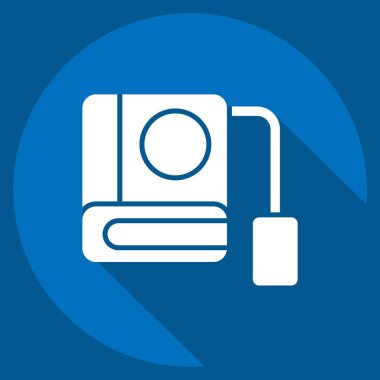 Simge çevrimiçi Satın Alma Kitabı. Öğrenme sembolüyle ilgili. Uzun gölge tarzı. Basit tasarım çizimi