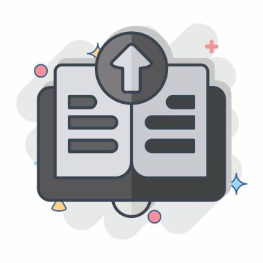 Simge Yükleme Kitabı. Öğrenme sembolüyle ilgili. Çizgi roman. Basit tasarım çizimi