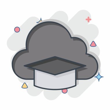 Simge Bulut Eğitimi. Öğrenme sembolüyle ilgili. Çizgi roman. Basit tasarım çizimi