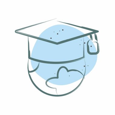 İkon Küresel Eğitim. Öğrenme sembolüyle ilgili. Renkli Leke Biçimi. Basit tasarım çizimi