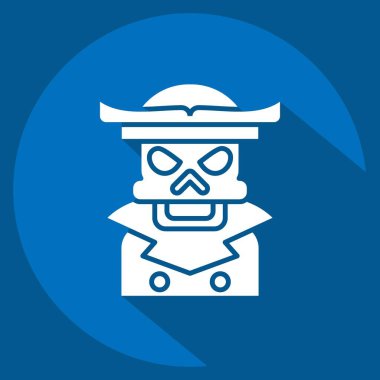 Simge Korsan İskeleti. Cadılar Bayramı sembolüyle ilgili. Uzun gölge tarzı. Basit tasarım çizimi