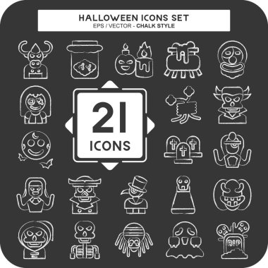 Simge Cadılar Bayramı 'nı ayarla. Festival sembolüyle ilgili. Tebeşir stili. Basit tasarım çizimi