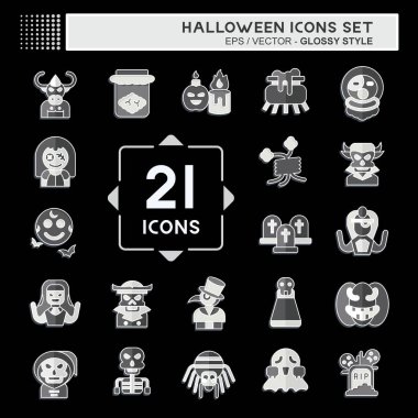 Simge Cadılar Bayramı 'nı ayarla. Festival sembolüyle ilgili. Parlak bir stil. Basit tasarım çizimi