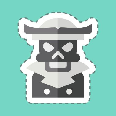 Çıkartma çizgisi Korsan İskeleti 'ni kesti. Cadılar Bayramı sembolüyle ilgili. Basit tasarım çizimi