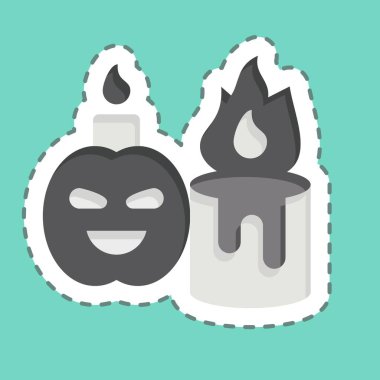 Çıkartma çizgisi Candle 'ı kesti. Cadılar Bayramı sembolüyle ilgili. Basit tasarım çizimi