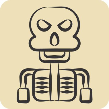 Simge iskeleti. Cadılar Bayramı sembolüyle ilgili. El çizimi tarzı. Basit tasarım çizimi