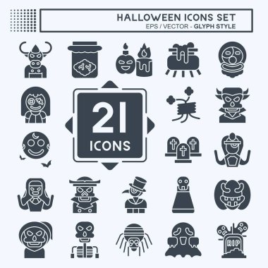 Simge Cadılar Bayramı 'nı ayarla. Festival sembolüyle ilgili. Kabartma tarzı. Basit tasarım çizimi