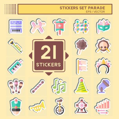 Çıkartma Geçit Töreni. Festival sembolüyle ilgili. Basit tasarım çizimi