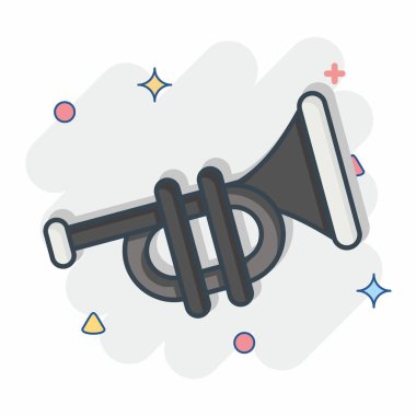 Simge Trompeti. Geçit töreni sembolüyle ilgili. Çizgi roman. Basit tasarım çizimi