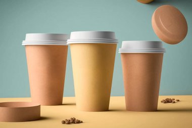 Coffee cup set - mockup of cardboard coffee cup. . High quality photo