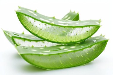 Aloe vera dilimi beyaz arkaplanda izole edildi.