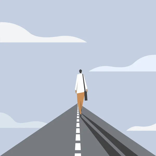 Illustrazione Concettuale Dell Uomo Che Cammina Una Strada Sopraelevata Attraverso — Vettoriale Stock