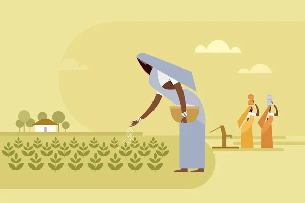 Illustratie Van Een Vrouw Die Vruchtbaar Voor Landbouw — Stockvector