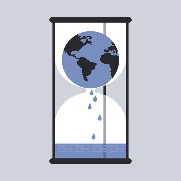 Песочные Часы Водой Расплавленной Земли Верхней Стороне Концепция Глобального Потепления — стоковый вектор