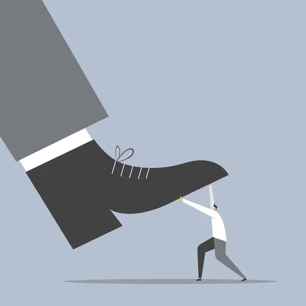 Illustration Eines Geschäftsmannes Der Einem Riesigen Fuß Widersteht Der Ihn — Stockvektor