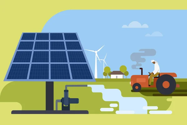 Ilustração Dos Agricultores Que Utilizam Bomba Solar Água Para Irrigar —  Vetores de Stock