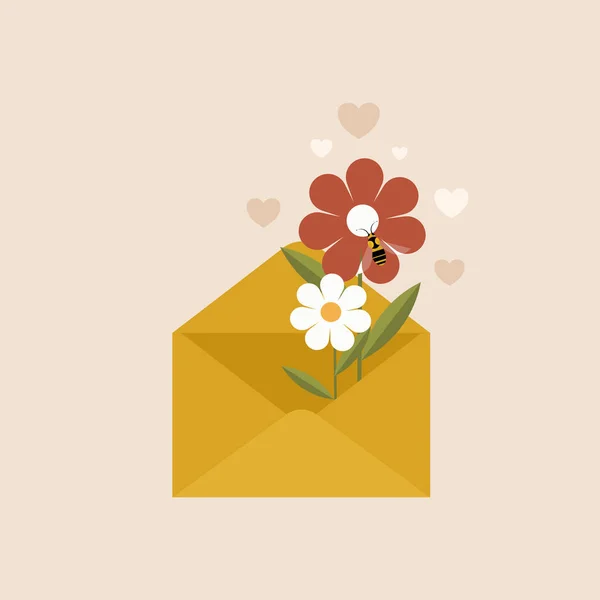 封筒の中の花の概念図 — ストックベクタ