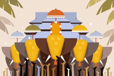 İnsanların tezahürat yaptığı bir fil gösterisi. Kerala 'nın dini festivalinden bir sahne