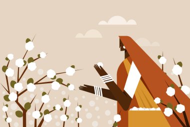 Çiftlikten pamuk toplayan bir çiftçi kadın resmi.
