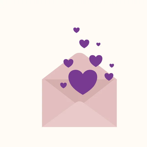 Illustration Ett Öppet Kuvert Med Kärlekssymboler Begreppet Kärlekens Spridning — Stock vektor