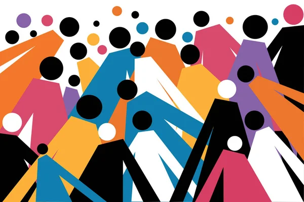 Illustration Géométrique Une Foule Figures Humaines Multicolores — Image vectorielle