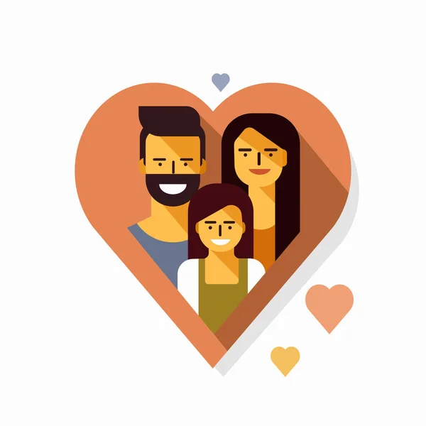 Ilustração Pais Amorosos Uma Filha Dentro Símbolo Coração — Vetor de Stock
