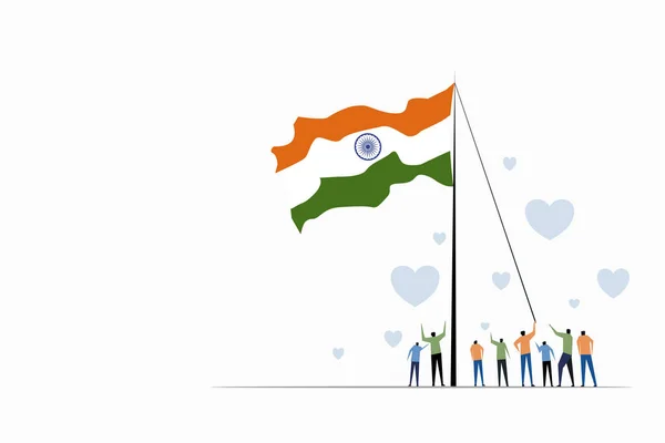 Εικονογράφηση Ανθρώπων Που Υψώνουν Την Ινδική Σημαία Τρίχρωμης — Διανυσματικό Αρχείο