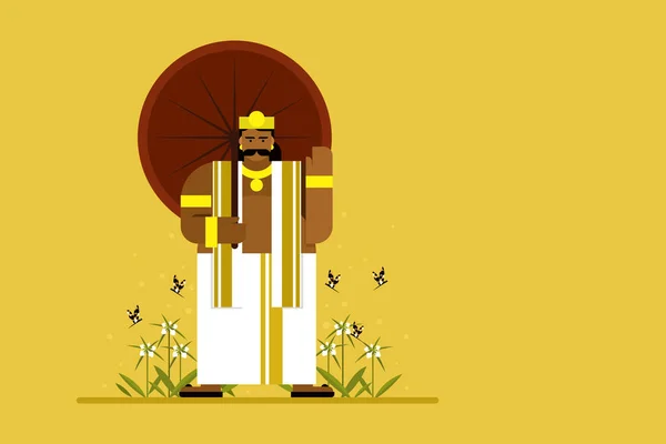 Ilustrace Krále Mahabaliho Držícího Deštník Ikona Festivalu Onam Kerale — Stockový vektor