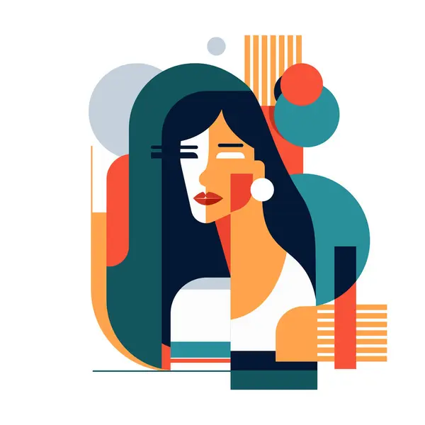 Abstract Geometric Illustration Female Expressive Face — Stock Vector