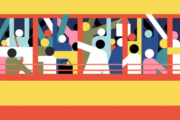 Illustration Eines Überfüllten Busses Indischen Kontext — Stockvektor
