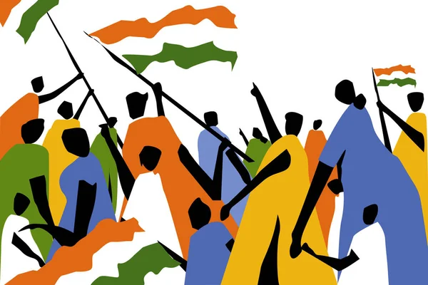 Illustration of crowd of people holding the Indian tricolour flag together