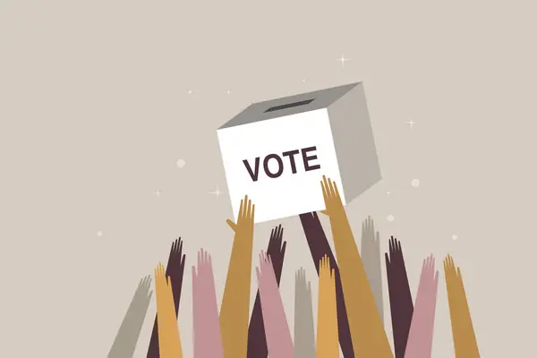 Hände Heben Eine Wahlurne Wahlkonzept — Stockvektor