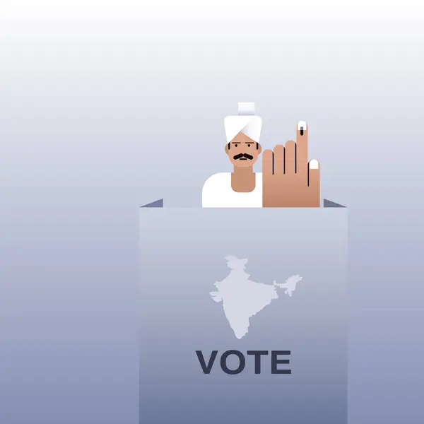 Illustrazione Uomo Indiano Che Mostra Mano Con Macchia Elettorale Dopo — Vettoriale Stock