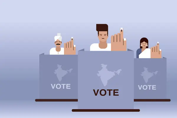 Illustration Von Menschen Die Nach Der Stimmabgabe Ihre Hände Mit — Stockvektor