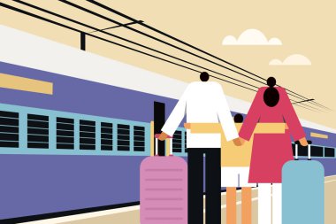 Tren istasyonunda tatil yapan Hintli bir ailenin resmi.