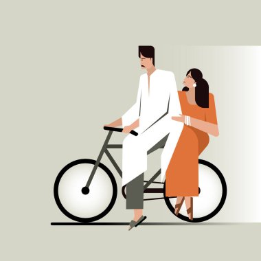 Illustration of an Indian married couple travelling on a bicycle clipart