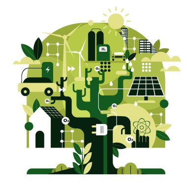 Kavramsal illüstrasyon sürdürülebilir enerji ve çevresel korumayı temsil eder