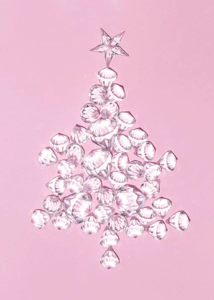 Χριστουγεννιάτικο Δέντρο Από Διαμάντια Παστέλ Ανοιχτό Ροζ Φόντο Μινιμαλιστική Έννοια — Φωτογραφία Αρχείου