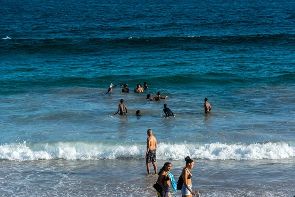 Salvador Bahia Brazil October 2022 People Bathing Sea Farol Barra — Stock Photo, Image