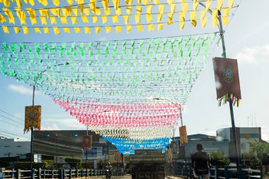 Valenca, Bahia, Brazil - June 23, 2022: Decoration of Sao Joao with flags in the city of Valenca, Bahia.