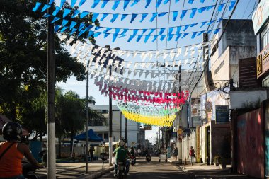 Valenca, Bahia, Brazil - June 23, 2022: Decoration of Sao Joao with flags in the city of Valenca, Bahia.