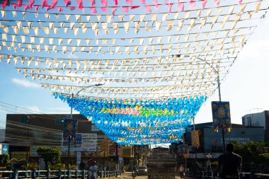 Valenca, Bahia, Brazil - June 23, 2022: Decoration of Sao Joao with flags in the city of Valenca, Bahia.