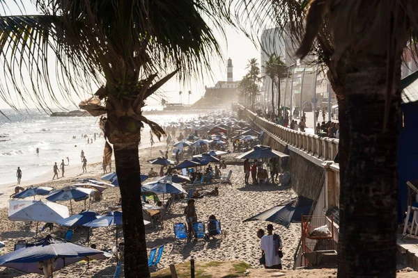 Salvador Bahia Brazilië Oktober 2022 Strandscene Een Drukke Lentedag Met — Stockfoto