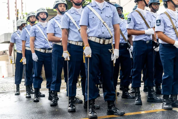 Salvador Bahia Brasil Setembro 2022 Soldados Aeronáutica Com Armas Abaixadas — Fotografia de Stock