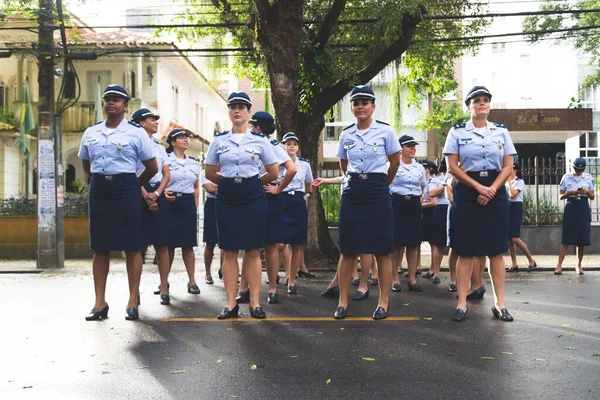 Salvador Bahia Brasil Septiembre 2022 Mujeres Soldados Aeronáutica Posan Para — Foto de Stock