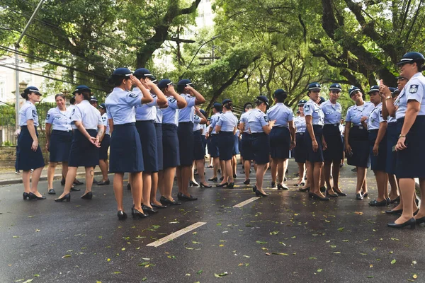 Salvador Bahia Brazylia Września 2022 Kobiety Żołnierze Aeronautyki Pozują Fotografii — Zdjęcie stockowe